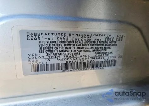 2016 Nissan Sentra S from USA, damaged, VIN 3N1AB7AP2GY211965